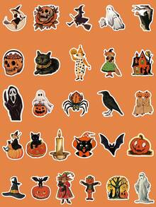 [Halloween Limited Edition]52PCS Halloween Decorative Stickers, Including Ghosts, Pumpkin Heads, Skeletons, Etc. A Practical Halloween Gift, Suitable For Decorating Phone Cases, Notebooks, Laptops, Diaries, Water Cups, Etc.