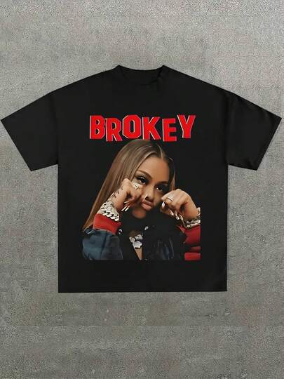 Brokey Street Style Hip Hop Graphic Oversized Tee,Casual Print Cotton 220 Grams Heavyweight Print T-Shirt,Summer