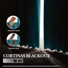 Cortinas Blackout para Recamara con Aislamiento Térmico, Cortinas para Sala 100% Poliéster Tela, Reducción de Ruido, Suave Cortinas con Bolsillo para Barra, 2 Paneles, 132 x 213.3 cm - azul pavo real - Ver 5