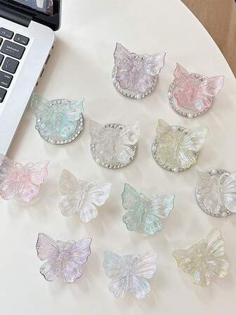 1 件 3D 彩色蝴蝶手机握持支架、蝴蝶手机可扩展支架、磁性闪光环桌面手机支架（用于观看视频）、透明手机支架、可伸缩蝴蝶手机可扩展支架（兼容 、Android 手机）、生日、家人、朋友礼物推拉式手机握持手机配件