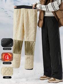 女士冬季防风防水滑雪裤 – 保暖加厚保暖雪裤，内置石墨烯加热垫，透气软壳工装慢跑裤，可调节抽绳裤脚可将直筒裤型转换为束口裤型，多功能徒步裤，适用于滑雪、单板滑雪、极地探险、寒冷天气背包旅行、日常通勤和极限户外探险。 - 黑色 - 查看 2