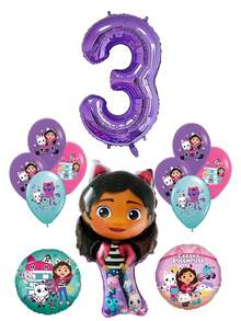 Tema de Gabby's Dollhouse - Globos de película de aluminio de alta calidad con forma de Gabby + Nuevos globos de látex impresos + Globos de película de aluminio digital morados, globos de látex morados, azules, blancos y rosas, adecuados para decoración de fiestas de cumpleaños, decoración de fiestas de festivales, decoración de globos para fiestas de cumpleaños de niños que aman a Gabby, Halloween, Navidad, Día de Acción de Gracias, Día del Niño - Multicolor - Ver 8