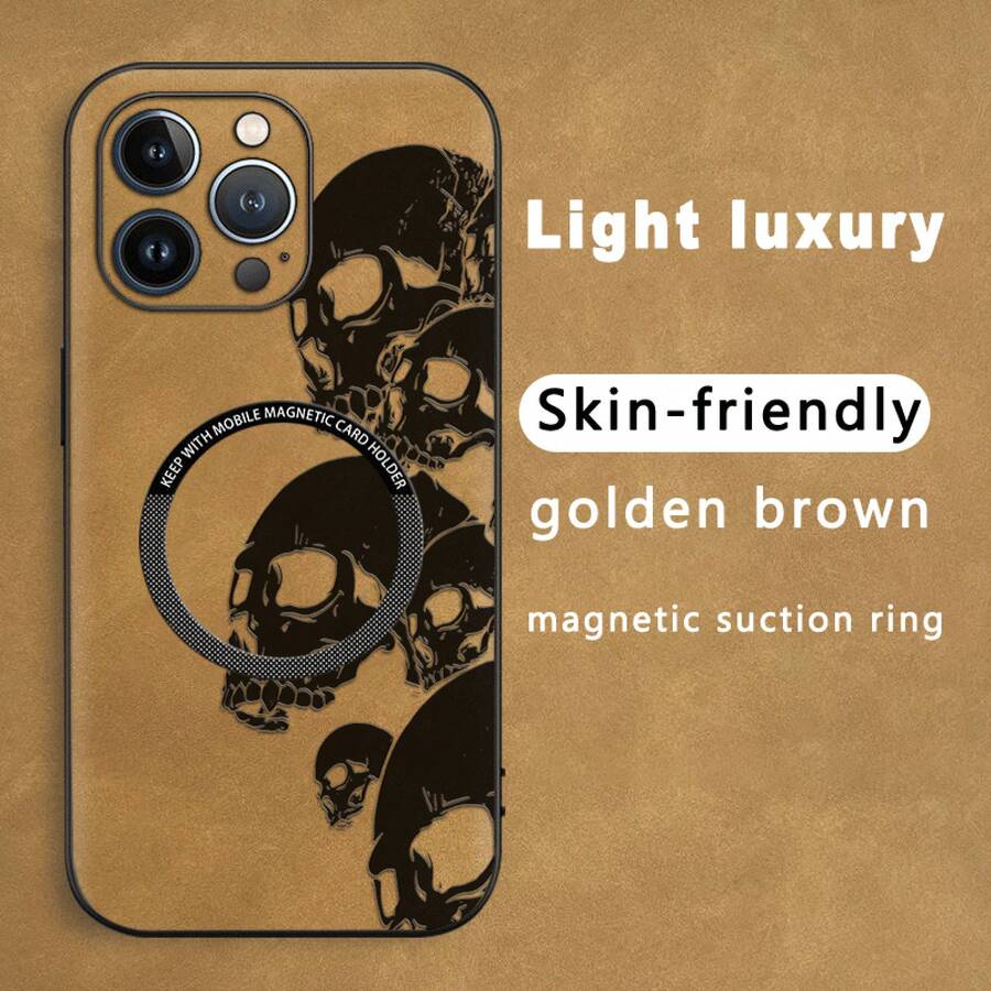 Funda magnética para teléfono con diseño de calavera, de imitación de piel de oveja, compatible con los modelos 12, 13, 14, 15, 16 Plus, Pro y Pro. Elegante y de alta calidad. Una excelente opción. - Colores mixtos 1 - Ver 1