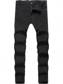 Men's Slim Fit Stretch Jeans Ripped Distressed Straight Leg Fashion Black Pants-2025 - 黑色(修身款) - 查看 1
