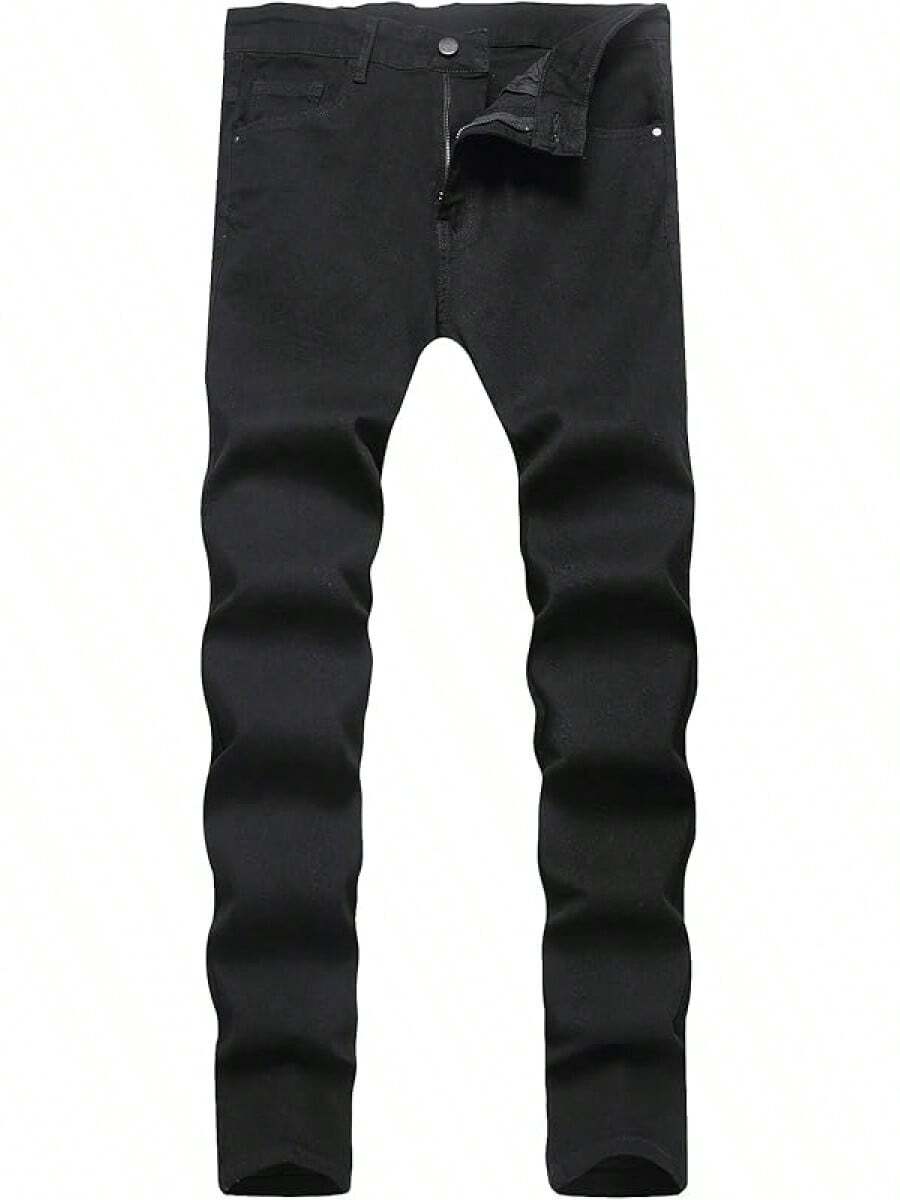 Men's Slim Fit Stretch Jeans Ripped Distressed Straight Leg Fashion Black Pants-2025 - 黑色(修身款) - 查看 1