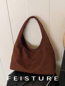 1 件 FEISTURE 绒面革面料大号日常通勤单肩包，时尚宽敞的手提包，带磁扣，适合日常外出、约会、通勤 - 咖啡 - 查看 6