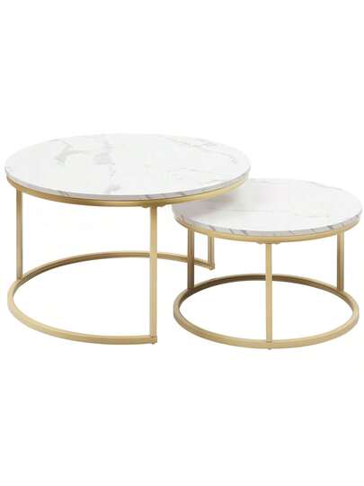 Set Of Coffee Tables, Round Side Living Room Tables MDF Tabletops Metal Frames, Nesting In Moderne Ideal Rooms view 11
