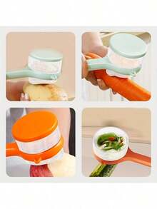 2 Innovative Peelers With Storage Boxes - Serrated Edge Design And PET Material, Ideal For Food Prep In Dorms And Kitchens, Space-Efficient Solution - Cam + Xanh lá cây - Xem 5