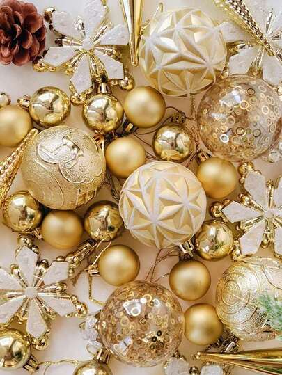 40/20PCS Golden Christmas Balls Christmas Tree Festival Decoration Pendant Gold Irregular Spherical Pendant Christmas Tree Decoration Supplies Electroplating Balls Christmas Painting Balls Snow Sparkling Powder Decorative Balls Suitable For Christmas And New Year