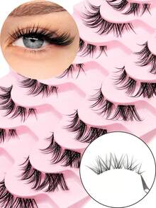 10 Paar Fuchsstil diagonal fliegende Kunstwimpern, simulieren Natur, vergrößern Ihre Augen, natürliches Kräuseln und deutliche Wurzeln, transparenter Wimpernansatz, können bei verschiedenen Anlässen verwendet werden, besonders geeignet für Anfänger