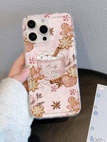 1pc Coffee Gingerbread Man Pattern, Airbag Transparent Anti-Fall TPU Phone Protective Case, Suitable As Holiday Gift Compatible With Apple XS/XS Max/XR/11 12 13 14 15 16 Pro/Pro Max/14 15 16 Plus, Unisex, Also Compatible With Samsung Phones