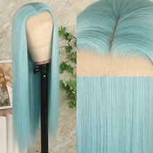13x4 Free Part Mint Green Long Straight Lace Front Wigs Glueless Long Silky Straight Wigs Pre Plucked HD Lace 180% Density Light Green Wig Soft Free Part Wear And Go Lace Front Wigs For Fashion Women Party & Daily Wear 26 Inch - băng xanh - Xem 7