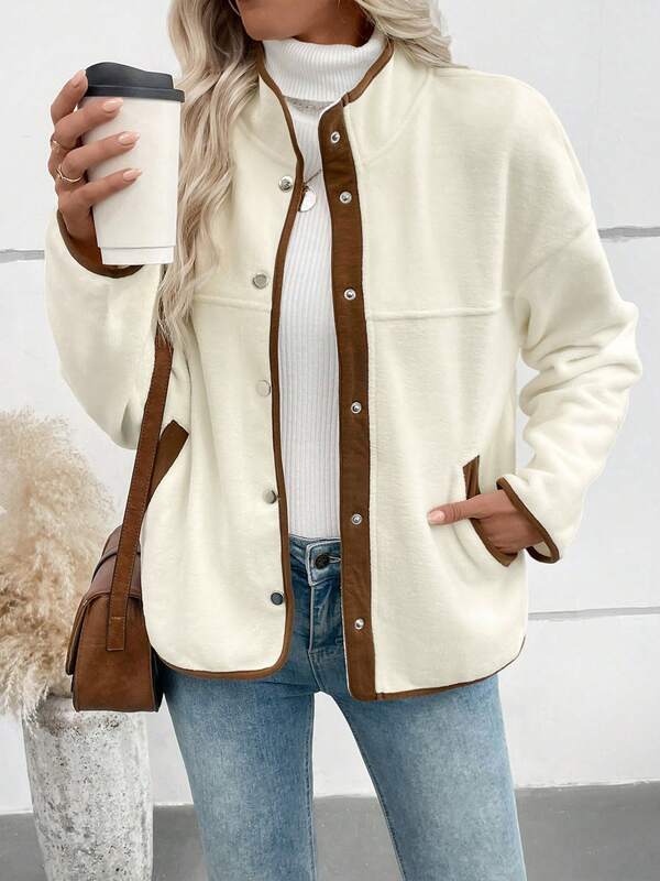 Autumn And Winter Women's Color Blocking, Short Stand Up Collar Casual Jacket, Fashionable And Casual