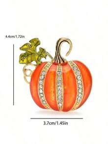 Glittering Crystal Pumpkin Brooch, Enameled Zinc Alloy Material, Suitable For Halloween And Casual Decoration - 橘色 - 查看 5