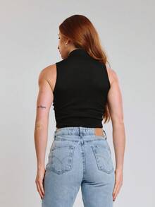 Kit With 3 Cropped High Neck Ribbed Women's Blogger Blouses - đen/hồng/trắng - Xem 9