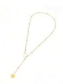 1pc 18K Gold Plated Stainless Steel Letter Heart Necklace, Minimalist 26 English Alphabet Necklace For Women, Mom Gifts (Recommended To Wrap Around The Heart Twice To Prevent It From Falling Off Easily) - Yellow Gold - View 3