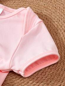 新生男宝宝标语印花短袖连体衣 - 粉色 - 查看 5