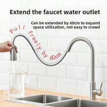 304 Stainless Steel Kitchen Faucet, Splash-Proof Sink Faucet, Pull-Out Hot & Cold Water Tap - Paint - View 4