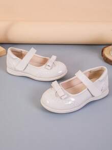 1 Pair Fashionable Solid Color Cute Bow Accent Flat Shoes, Suitable For School, Commuting, All Seasons - Beige - View 3