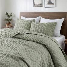Blue Quilt King Size Bedding Sets With 2 Pillow Shams, Lightweight Soft Bedspread Coverlet, Quilted Blanket Thin Comforter Bed Cover All Season, 3 Pieces, 104x90 Inches, All - Season Bedding - 綠色(黃綠色調) - 查看 1