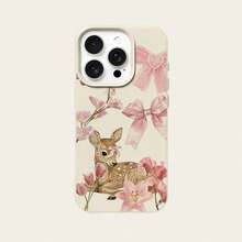 Pink Bow TPU Material 1pc Pink Bow Deer Lily Flower Pattern Phone Case Compatible With IPhone/ Phones Spring Gift Anniversary,International Version, Not The Domestic Version - White - View 5