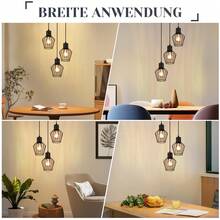 Lámpara colgante de 3 llamas redonda - Lámpara colgante negra LED E27 con pantalla de metal con forma de jaula, luz de mesa vintage para comedor, pasillo, cafetería, dormitorio, sala de estar