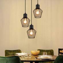 Lámpara colgante de 3 llamas redonda - Lámpara colgante negra LED E27 con pantalla de metal con forma de jaula, luz de mesa vintage para comedor, pasillo, cafetería, dormitorio, sala de estar