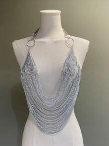 1pc Unisex Punk Tassel Chain Body Chain, Sexy Suitable For Parties, Christmas, Music Festivals, Runway Shows - Silver - View 2