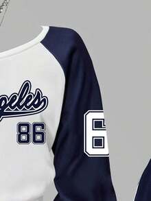 Tween Girl Letter Graphic Print Asymmetric Neck Sweatshirt And Sweatpants Set