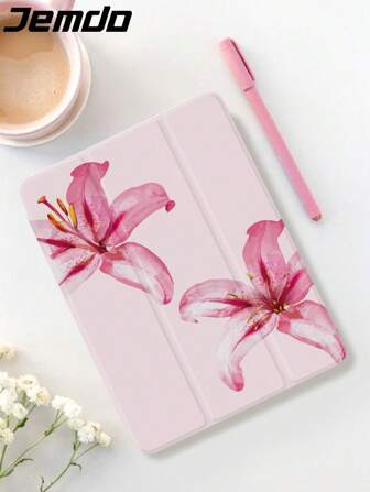 1pc Watercolor Hibiscus Flower Pattern Tablet Protective Case, Compatible With IPad 10.2", IPad Pro 2021/2020, IPad 9th/10th Gen, IPad (A16) 11", 11th Gen 2025, Galaxy Tab A8 10.5" 2022, Matepad 10.4/Tab, Anti-Drop, With Pencil Slot, Sleep/Wake Support