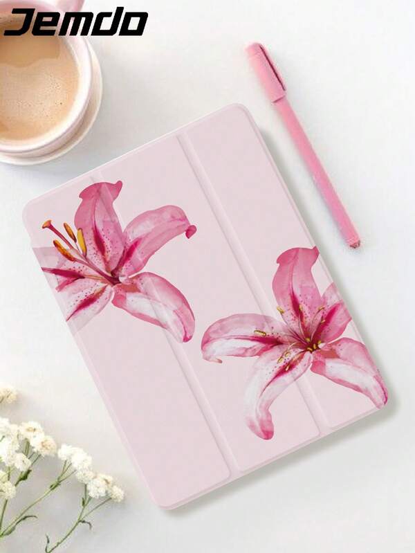 1pc Watercolor Hibiscus Flower Pattern Tablet Protective Case, Compatible With IPad 10.2", IPad Pro 2021/2020, IPad 9th/10th Gen, IPad (A16) 11", 11th Gen 2025, Galaxy Tab A8 10.5" 2022, Matepad 10.4/Tab, Anti-Drop, With Pencil Slot, Sleep/Wake Support