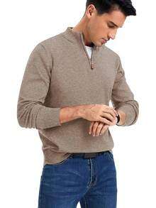 Quarter Zip Sweaters Men Long Sleeve Knitted Pullover Mock Neck Business Casual Dress Sweater, 2025 Style - 駱駝 - 查看 3