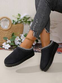 2025年秋冬新款女士毛绒拖鞋，厚底封闭式趾套脚蓬松拖鞋，带毛绒衬里 - 黑色 - 查看 2