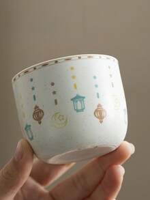 1 pieza Taza de cerámica con diseño de estrella y luna, taza con patrón de farolillo, taza de té rústica hecha a mano, regalo de cumpleaños creativo, vajilla para cafetería y restaurante