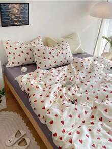 3pcs Heart Print Bedding Set, 2 Pillow Covers + 1 Duvet Cover (Inserts Not Included) - Multicolor - View 5