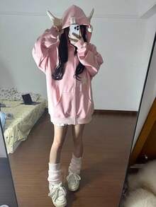 Women Cute Shark Hoodie Long Sleeve Blue Kawaii Animal Shark Shape Hooded Pullover Sweatshirts - 粉色 - 查看 6