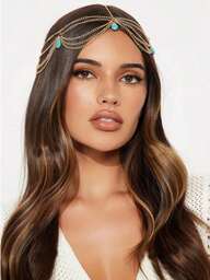 1pc Minimalist Vintage Bohemian Faux Turquoise Tassel Headband, Fashionable Gold Chain Hair Accessory Suitable For Women Everyday And Festivals, Headpiece, Head Jewelry, Head Pieces Jewelry, Hair Jewelry, Hair Vine Chain, Jewellery For Women, Gold Head Piece, Wedding, Hair Accessories, Bride To Be