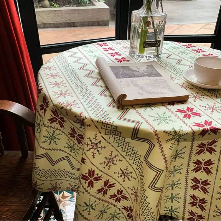 1pc Retro Bohemian Geometric Round Tablecloth, American Ins Style Retro Pattern Fabric Decorative Tablecloth For Party, Gathering, Home Decor - Multicolor - View 1