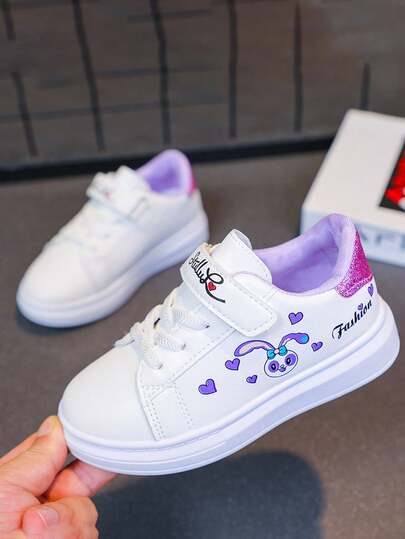 1 Pair Back To School Popular Kids Shoes For Girls, Cartoon Rabbit Design White Sneakers, Fashionable Non-Slip Soles For Comfortable Wear