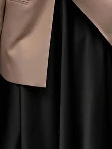 EARO 女士欧美时尚优雅缎面高端日常百搭半身裙，高腰显瘦弹力及膝A字裙，秋冬黑色春季款 - 黑色 - 查看 6