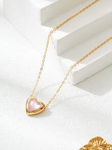 Fashionable Heart-Shaped Synthetic Mother-Of-Pearl Pendant Necklace, Suitable For Weddings And Daily Wear