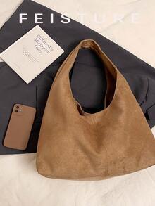 1 件 FEISTURE 绒面革面料大号日常通勤单肩包，时尚宽敞的手提包，带磁扣，适合休闲外出、约会、通勤 - 卡其色 - 查看 7