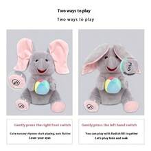 1个互动捉迷藏大象毛绒玩具，带音乐 - 会唱歌、拍耳朵的毛绒玩具，适合婴儿派对、生日、0-6岁男孩女孩 - 布艺/无羽毛，AA电池供电（不含电池） - 理想的派对礼物、圣诞节礼物、万圣节礼物、派对礼品 - 彩色 - 查看 7