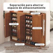 Zapatero bambú y MDF 107cm alto con base abierta y mesa superior diseño moderno resistente multifuncional ideal para almacenamiento de calzado espacio organizador práctico estructura sólida acabado elegante - Marrón - Ver 3