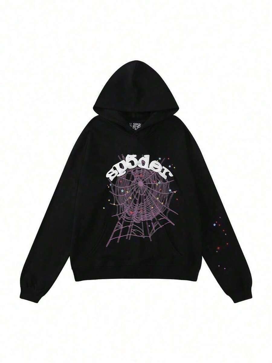Hip-Hop Fashion Printed Hoodie Loose Men's And Women's Hooded Sweatshirt - 蜘蛛黑 - 查看 1
