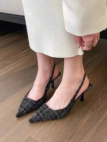 Giày cao gót hở mũi kiểu Hàn Quốc mới mùa hè 2025, giày sandal mũi nhọn tối giản cho nữ đi làm - màu đen - Xem 2