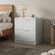 BVFUKA Set Of 2 Fluted Nightstand With 2 Drawers, Modern Storage Bedside Table With Golden Metal Handles, Wooden End Table For Bedroom, Living Room, White - trắng - Xem 7