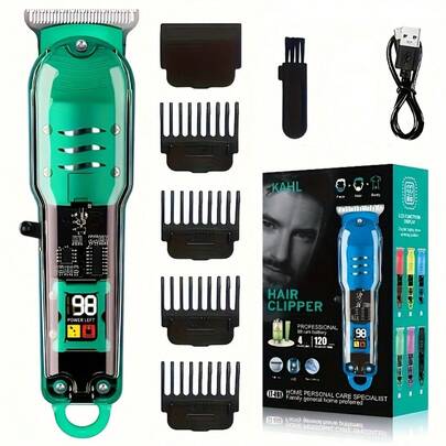 Vintage Transparent Body Men's Hair Clipper | Professional Electric Trimmer With LCD Screen - Hair Cutting & Beard Trimming  Wireless USB Charging  Ideal Valentine's Day Gift For Husband & Dad(Yellow/Green/Red/Black)