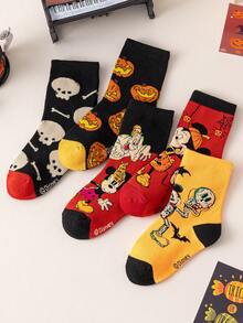 Disney 5 双儿童袜子，骷髅、米老鼠、南瓜万圣节恶棍，新年礼物袜，卡通圣诞新年人物袜子，新奇袜子，儿童袜子 - 彩色 - 查看 1