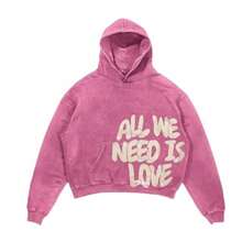 Y2k Pink Cute Hoodies St Pattys Day Outfit - Loose Fit Queen Hoodie, Fall Clothes Fashion Sports Style Tops, Vacation Outfits For Women, Casual Simple Long-Sleeve Top, Retro Elegant Commuter Versatile Hoodie, Cozy Valentine'S Day Couple Outfit With "All We Need Is Love" Letter Print. - 玫紅色 - 查看 2